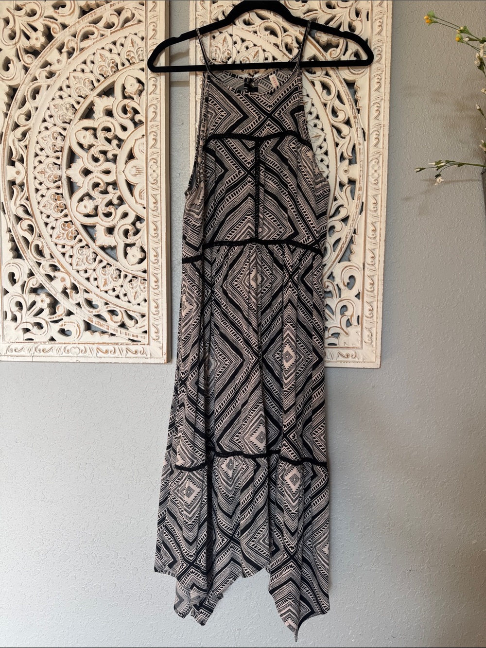 Xhilaration Black & White Geometric Halter Maxi Dress